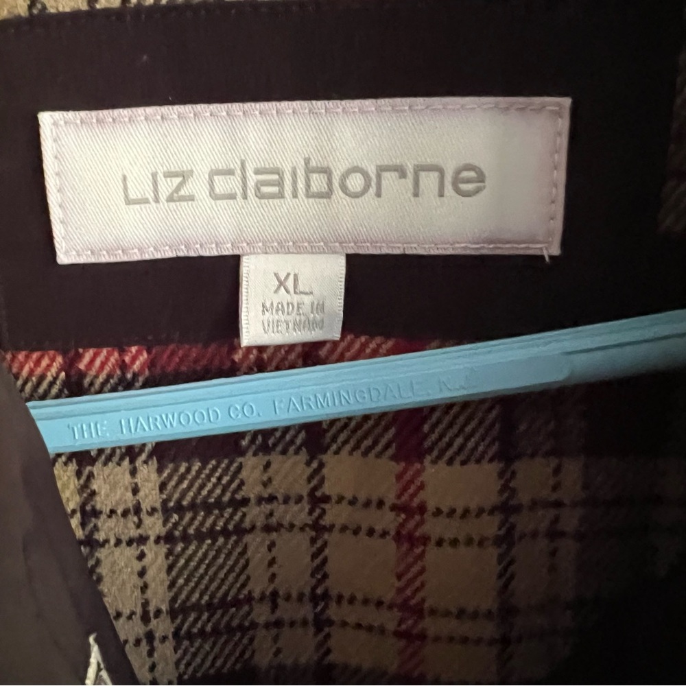 Liz Claiborne Beige Trench Coat Plaid Lined Women’s XL - Picture 6 of 7